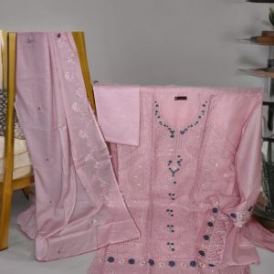 Rose Pink Embroidered Three-Piece Set