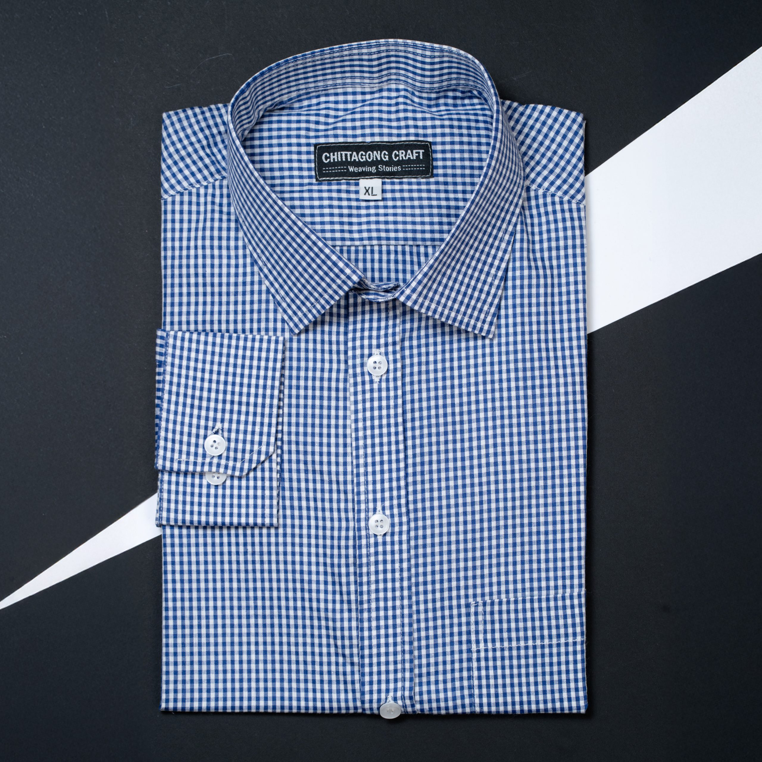 Men's Shirt - White - Blue Checked
